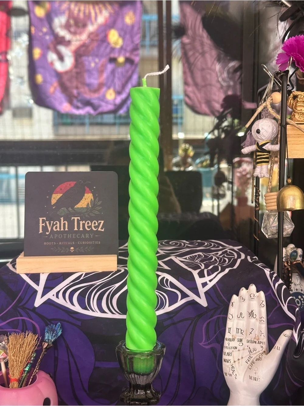 Bright Green Spiral Taper Candle